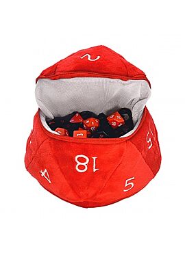 Red and White D20 Plush Dice Bag for Dungeons & Dragons
